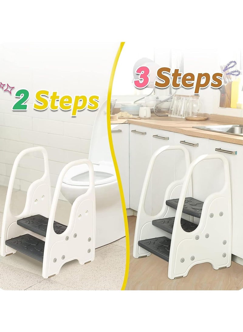 Jorunb 3 Step Stool for Kids, Kitchen Bathroom Sink Helper Stool for Toddlers, Kids Toilet Potty Training Stool with Handles and Non-Slip Pads for 3-6 Kids (white)  - Image 2