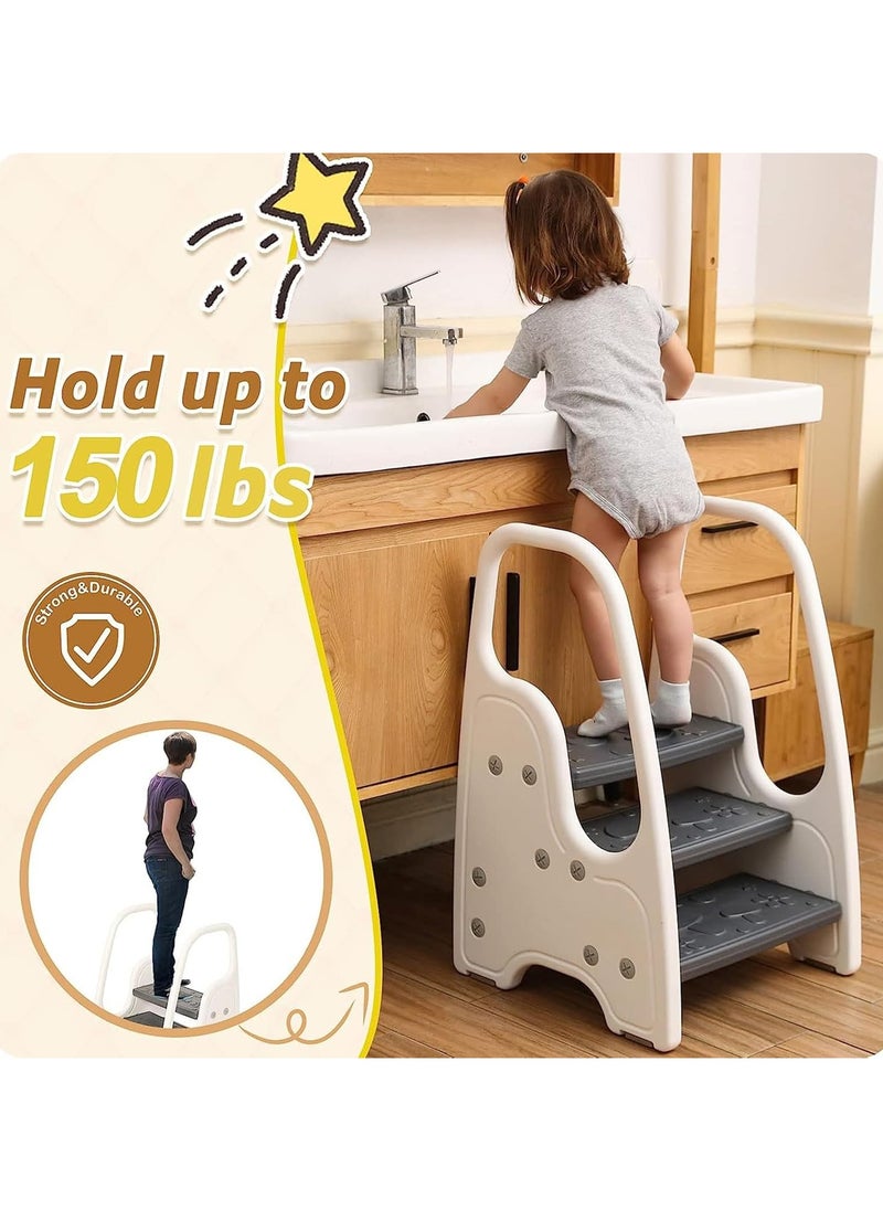 Jorunb 3 Step Stool for Kids, Kitchen Bathroom Sink Helper Stool for Toddlers, Kids Toilet Potty Training Stool with Handles and Non-Slip Pads for 3-6 Kids (white)  - Image 5