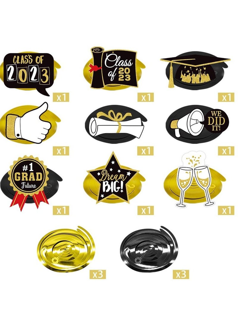 NIBEMINENT 15 Pieces Graduation Party Decorations Congrats Grad Hanging Swirl Supplies Graduation Stars Hat Diplomas Foil Ceiling Streamers for 2023 Graduation Party -Black Gold Silver - Image 5