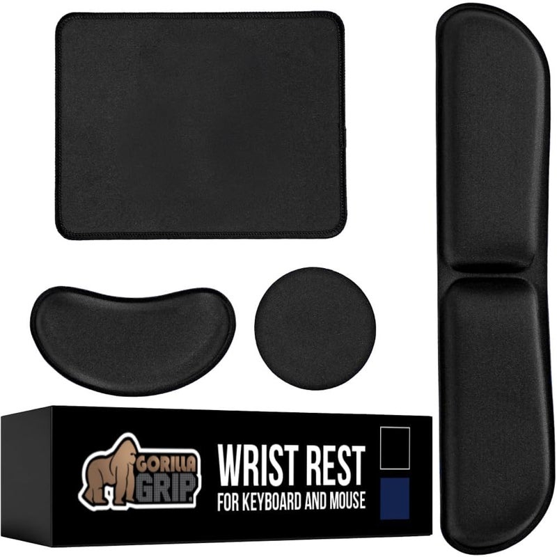 Gorilla Grip وسادة معصم لوحة المفاتيح من رغوة الذاكرة الناعمة وسادة الفأرة للكمبيوتر، دعم الكتابة المريح، مستلزمات المكتب وأكسسوارات الألعاب، وسائد الفأرة لليد والذراع ومجموعة الأكواب السوداء - Image 1