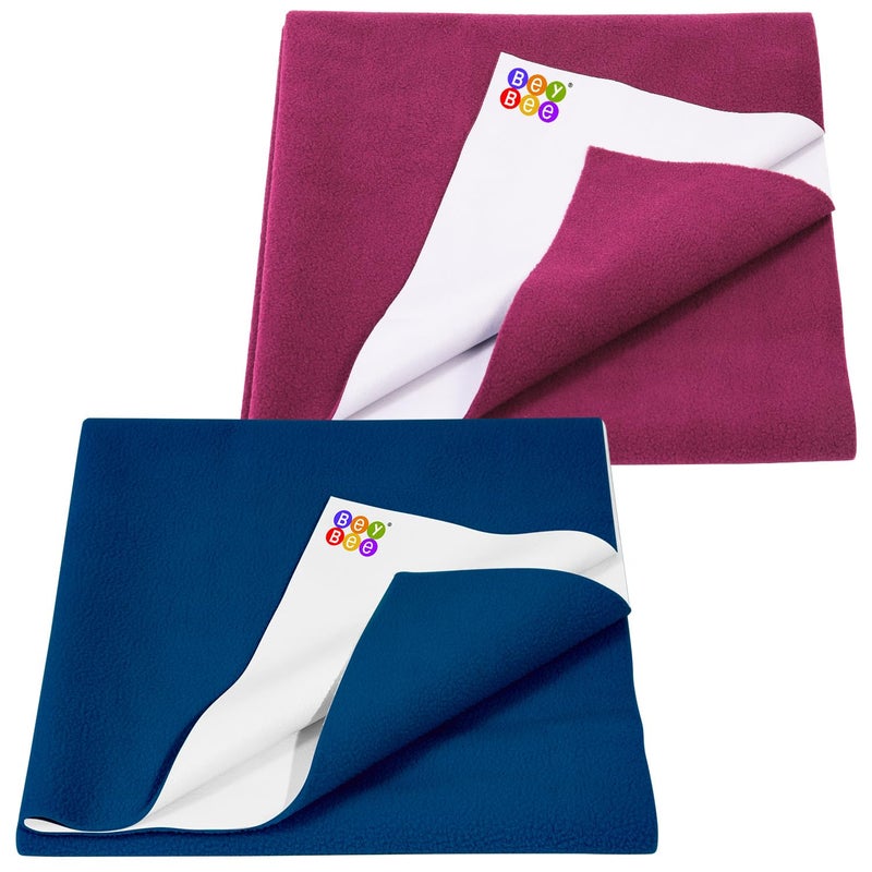 Bey Bee BeyBee NonToxic Quick Dry Sheet for New Born BabyAntiPiling Soft Fleece Bed ProtectorWaterproof Extra Absorbent Mattress Protector for Infant Dark Sea BlueRani PinkMedium Combo100x70 cm - Image 1