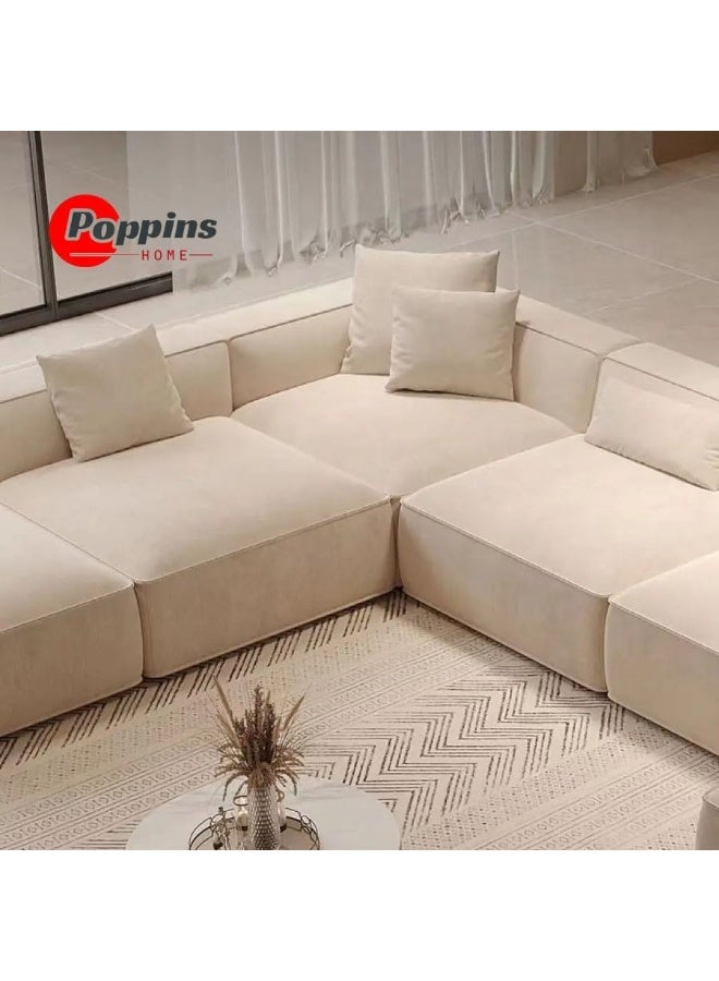 Zayn comforts Luxurious Nordic U-Shape Majlis 7-Seater Sofa Set Premium Velvet Fabric Spacious Corner Sectional Design (Peach, LEFT BED) - Image 5