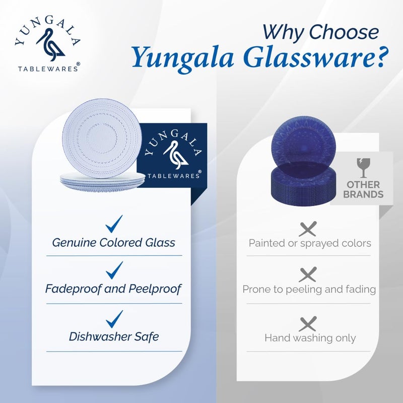 Yungala Blue Glass Plates set of 4 hobnail design textured plates with dot pattern blue glassware, pair with matching wine glasses and drinking glasses. - Image 4