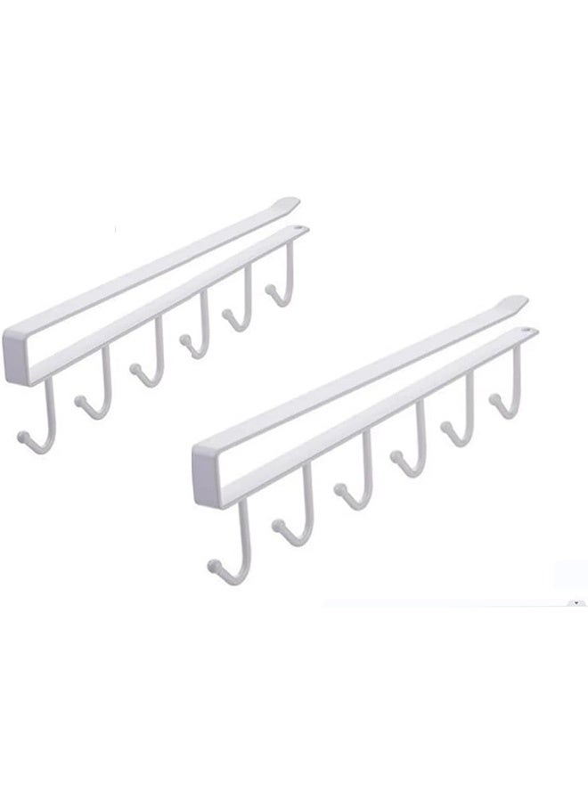 JCB CHIC 5 قطع حديد 6 خطافات رف تخزين خزانة تخزين خزانة ملابس خزانة معدنية تحت الأرفف شماعة أكواب الحمام حامل رف تنظيم المطبخ أبيض - Image 2