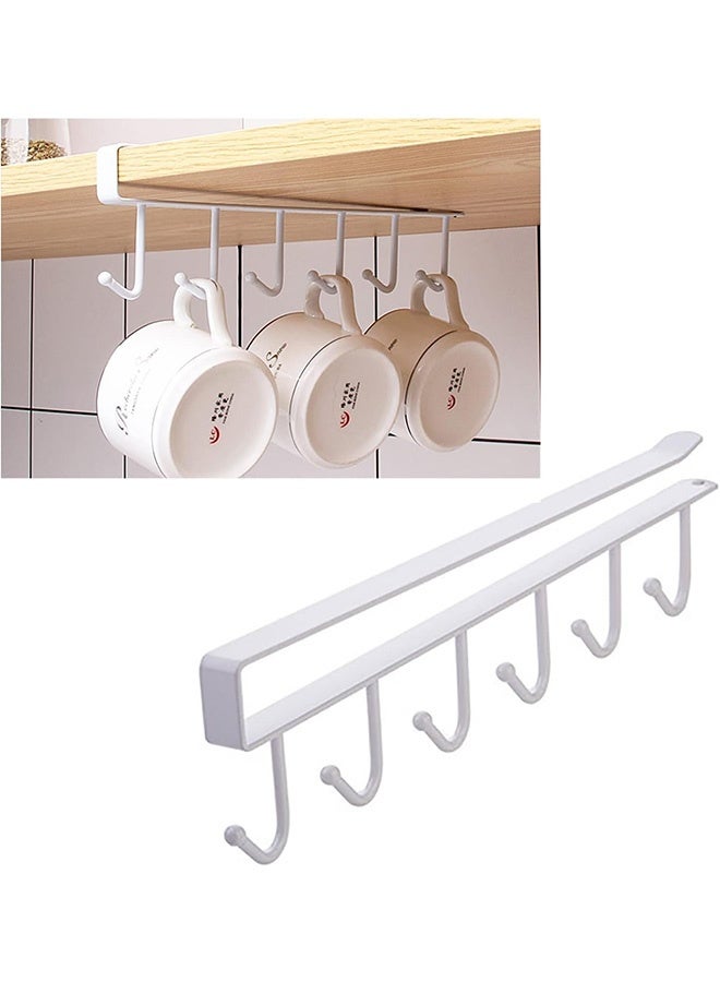 JCB CHIC 5 قطع حديد 6 خطافات رف تخزين خزانة تخزين خزانة ملابس خزانة معدنية تحت الأرفف شماعة أكواب الحمام حامل رف تنظيم المطبخ أبيض - Image 1