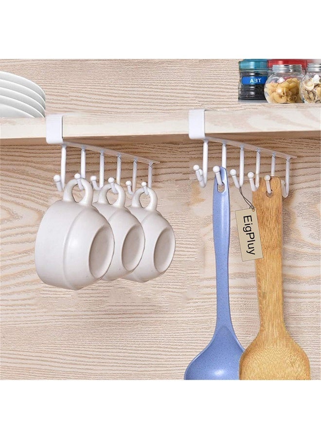 JCB CHIC 5 قطع حديد 6 خطافات رف تخزين خزانة تخزين خزانة ملابس خزانة معدنية تحت الأرفف شماعة أكواب الحمام حامل رف تنظيم المطبخ أبيض - Image 3