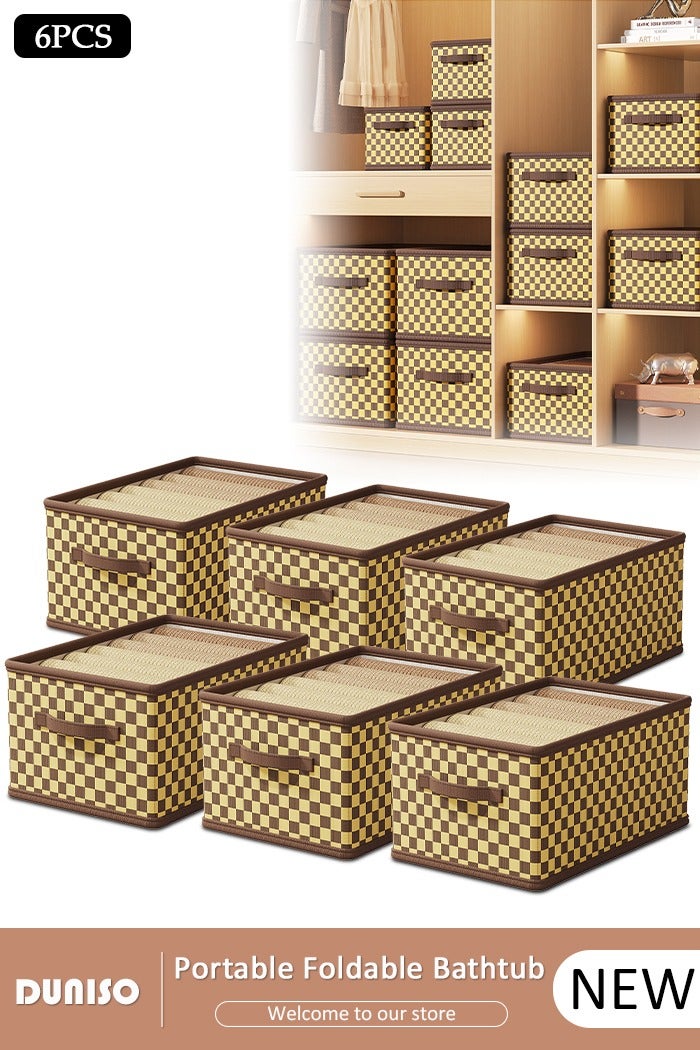 DUNISO 6 Pcs Foldable Storage Box, Large Collapsible Oxford Cloth Checkerboard Storage Boxes with Handle, Organizer Basket Cube for Home, Bedroom, Closet, Office and Nursery - Image 1
