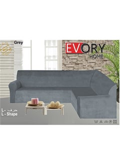 EVORY HOME Sofa Covers L Shape Velvet 6 Meter Slip Resistant and Highly Stretchy Grey  - Image 1