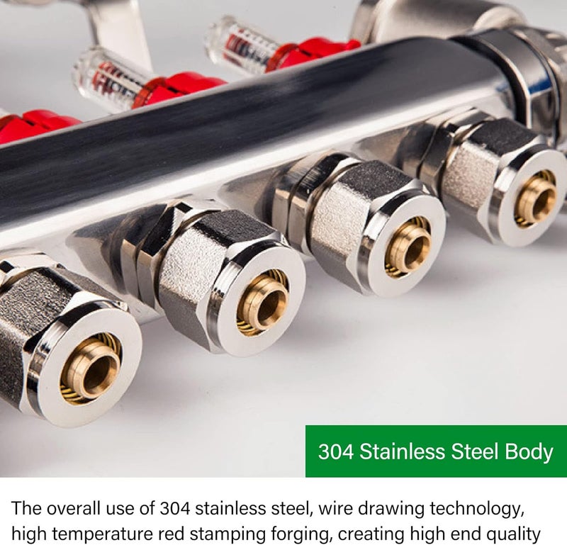 klarako 5Stainless Steel Manifold Set, G1in Individual Control Stainless Steel Floor Heating Manifold, Easy Installation Radiant Heat Manifold for Hydronic Radiant Floor Heating - Image 5