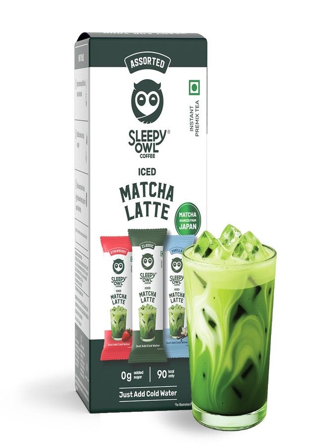 Sleepy Owl Assorted Iced Matcha Latte Premix Powder, Variety Pack (3 Flavours), Premium Japanese Matcha Green Tea Powder, Easy to Make, Calm Energy & Focus, Natural Antioxidants, 3 Sachets - Image 1