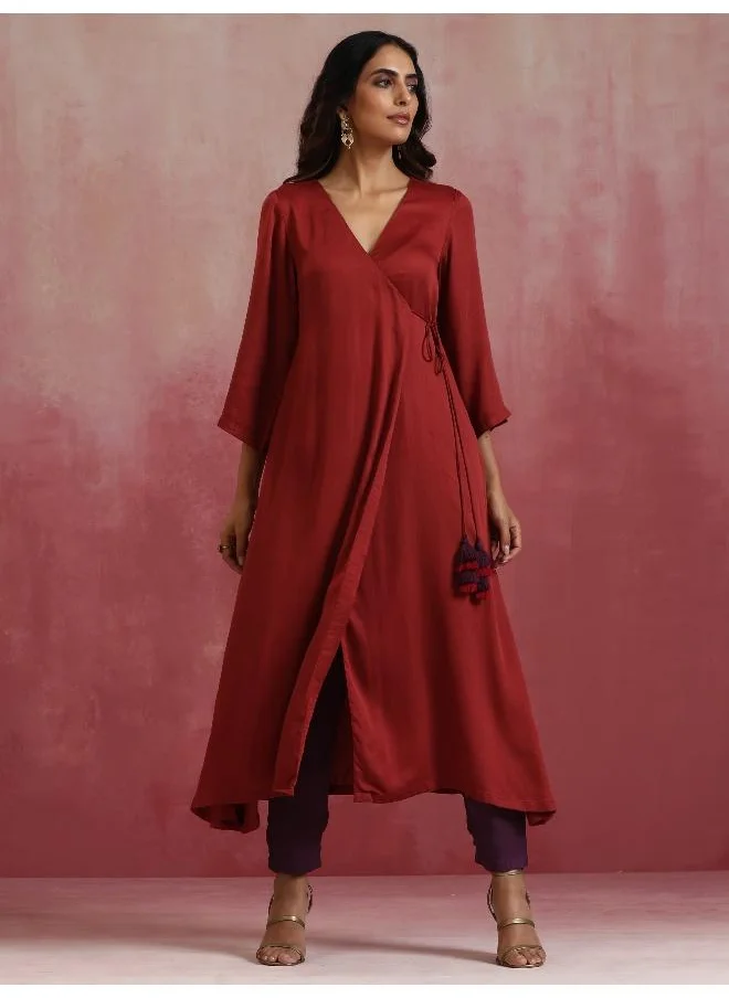 ترو برونز trueBrowns Maroon Modal Angrakha Kurta Set