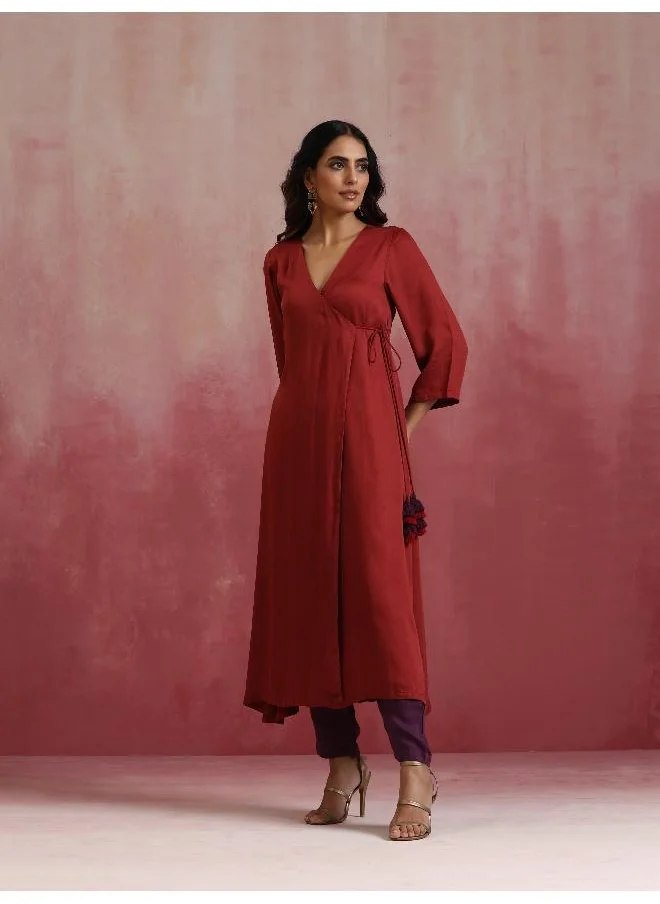 ترو برونز trueBrowns Maroon Modal Angrakha Kurta Set
