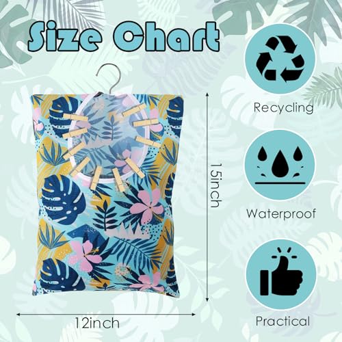 YLOLUL 2 Pcs Leaves Style Clothespin Bag with Hanging Hook 15 x 11 Inch Leaves Laundry Canvas Clothes Pin Holder Waterproof Clothespin Bag Clothespin Storage Organizer with a Large Opening - Image 3