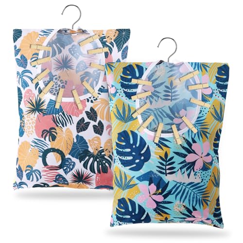 YLOLUL 2 Pcs Leaves Style Clothespin Bag with Hanging Hook 15 x 11 Inch Leaves Laundry Canvas Clothes Pin Holder Waterproof Clothespin Bag Clothespin Storage Organizer with a Large Opening - Image 1