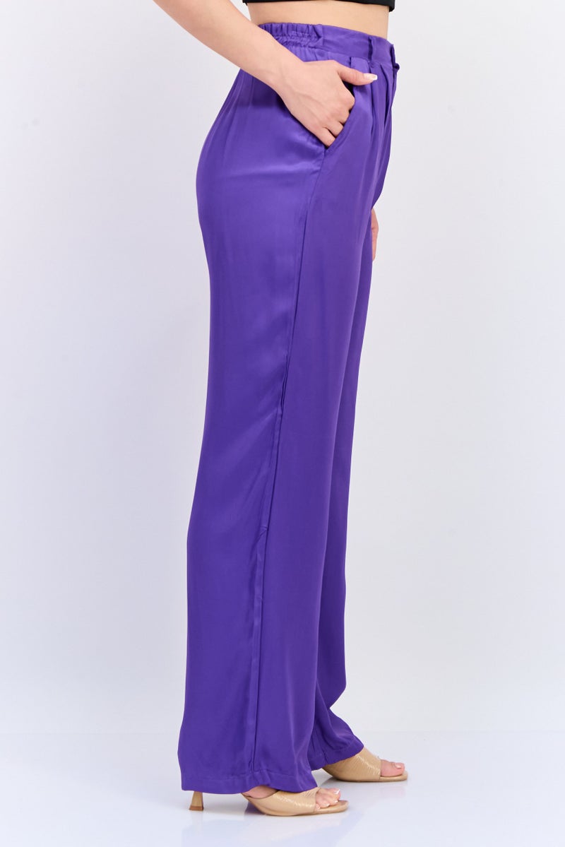 DeFacto Women Regular Fit Solid Wide Leg Pants, Purple - Image 3