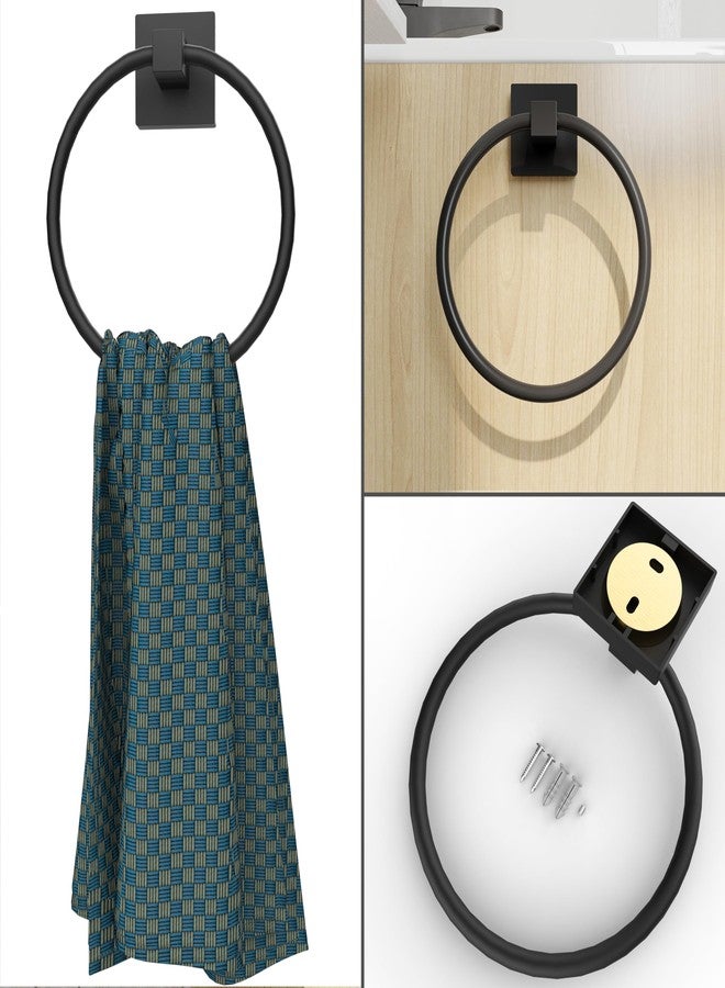 RUACQ Matte Black Towel Ring, Square Base Towel Holder, Stainless Steel Hand Towel Hanger Wall Mounted, Modern Hand Towel Holder for Bathroom, Heavy Duty - Image 3