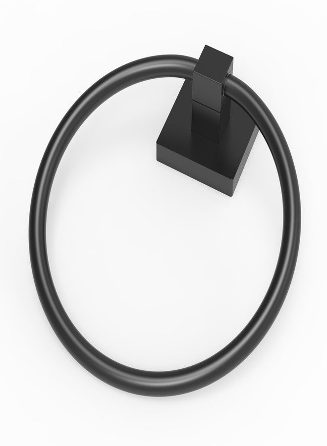 RUACQ Matte Black Towel Ring, Square Base Towel Holder, Stainless Steel Hand Towel Hanger Wall Mounted, Modern Hand Towel Holder for Bathroom, Heavy Duty - Image 1