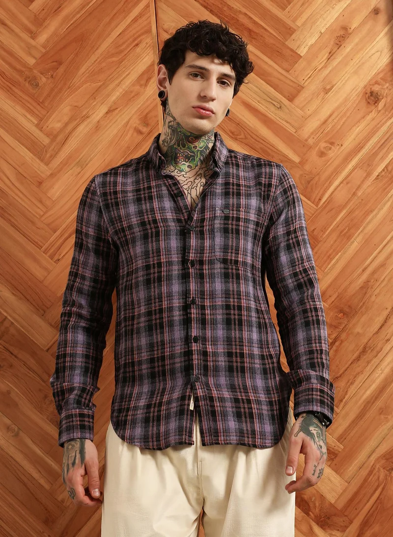 Campus Sutra Men's Purple Check Full Sleeve Shirt