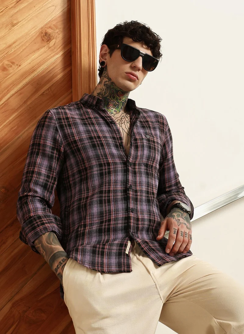 Campus Sutra Men's Purple Check Full Sleeve Shirt