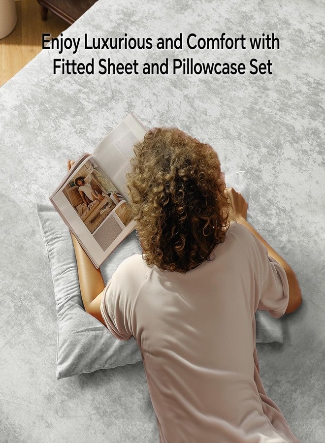 BEDELITE Velvet Fitted Sheet and Pillowcases Set, Luxury Soft Fuzzy Bottom Sheet with Reinforced Elastic Corner Straps, Deep Pocket up to 15 Inch, 1 Fitted Sheet and 2 Pillowcases (Queen, Light Grey) - Image 2