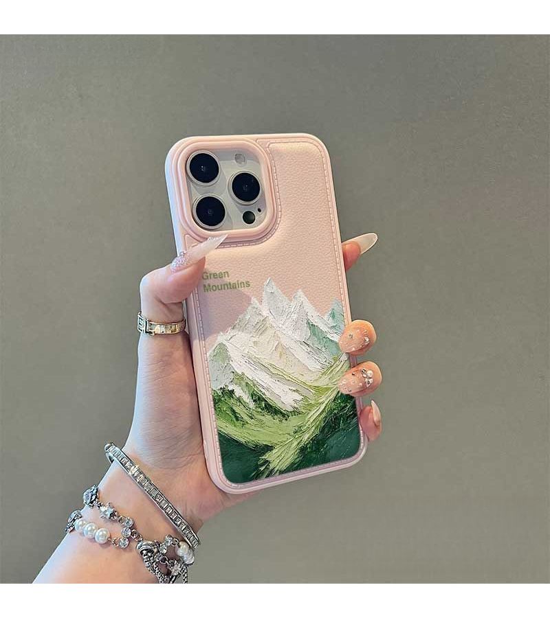 Phone Case Oil Painting Mountain Peak Pattern Drum Head Grain Large Hole Cool Black Texture Air Cushion Shockproof Design Drop Proof Scratch Resistant Anti Shatter Screen Protection Compatible with iPhone X - Image 2