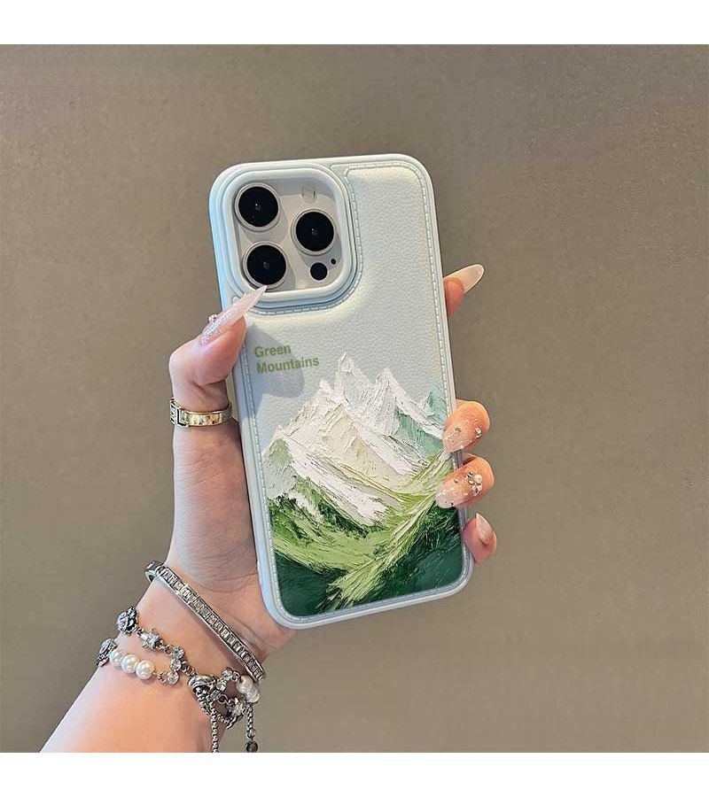 Phone Case Oil Painting Mountain Peak Pattern Drum Head Grain Large Hole Cool Black Texture Air Cushion Shockproof Design Drop Proof Scratch Resistant Anti Shatter Screen Protection Compatible with iPhone X - Image 5
