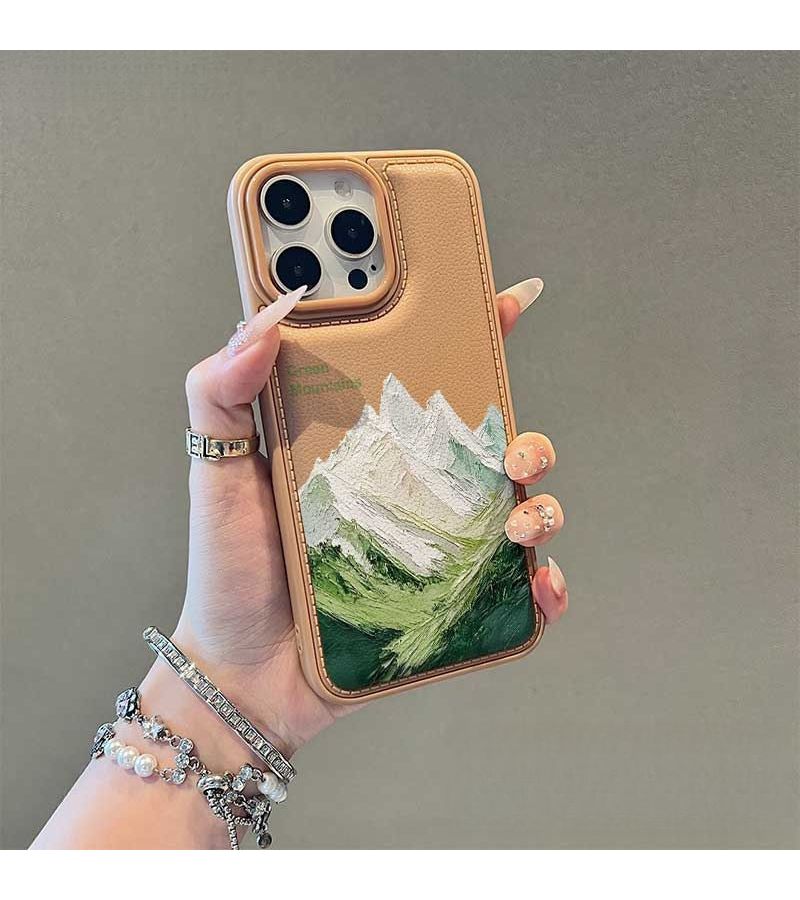 Phone Case Oil Painting Mountain Peak Pattern Drum Head Grain Large Hole Cool Black Texture Air Cushion Shockproof Design Drop Proof Scratch Resistant Anti Shatter Screen Protection Compatible with iPhone X - Image 1