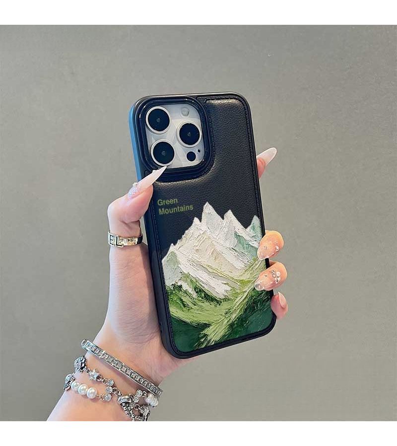 Phone Case Oil Painting Mountain Peak Pattern Drum Head Grain Large Hole Cool Black Texture Air Cushion Shockproof Design Drop Proof Scratch Resistant Anti Shatter Screen Protection Compatible with iPhone X - Image 4