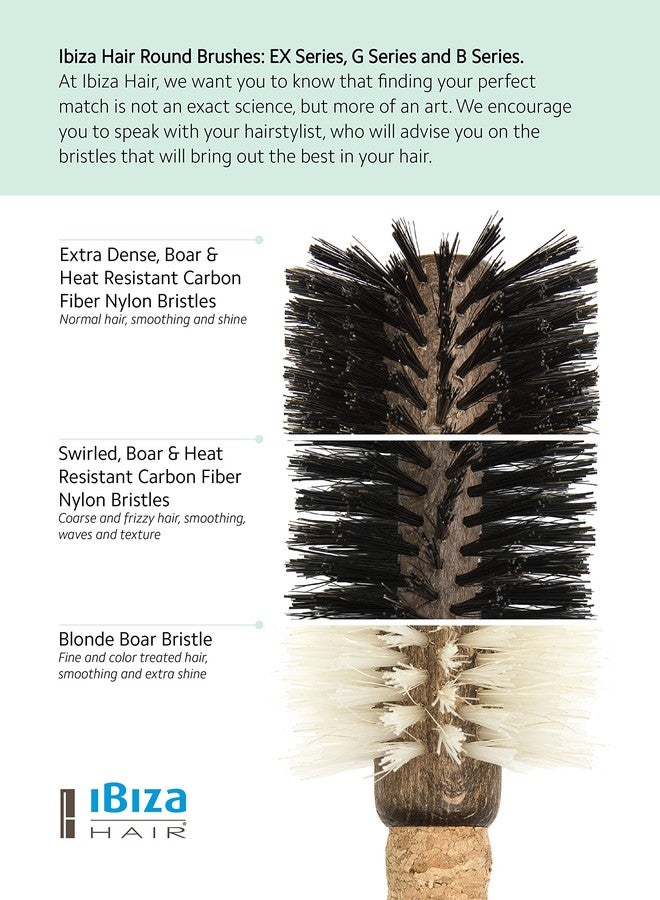 Ibiza Hair Round Boar Bristle Brush (G5-70mm) | Hybrid Swirled Boar & Carbon Fiber Nylon Bristles with Cork Handle | Ideal for Coarse & Frizzy Hair | Adds Texture & Shine for Medium to Long Styles - Image 4