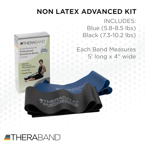 TheraBand مجموعة أحزمة المقاومة THERABAND، المجموعة المتقدمة، أزرق، أسود، أحزمة مطاطية غير لاتكس للتمارين والعلاج الطبيعي، أحزمة تدريب القوة للياقة الجسم العلوي والسفلي - Image 2