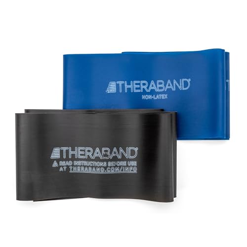 TheraBand مجموعة أحزمة المقاومة THERABAND، المجموعة المتقدمة، أزرق، أسود، أحزمة مطاطية غير لاتكس للتمارين والعلاج الطبيعي، أحزمة تدريب القوة للياقة الجسم العلوي والسفلي - Image 1