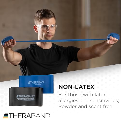 TheraBand مجموعة أحزمة المقاومة THERABAND، المجموعة المتقدمة، أزرق، أسود، أحزمة مطاطية غير لاتكس للتمارين والعلاج الطبيعي، أحزمة تدريب القوة للياقة الجسم العلوي والسفلي - Image 5