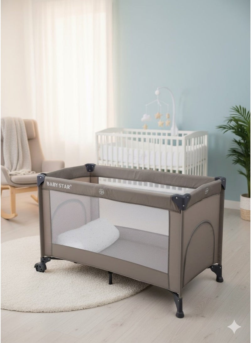بيبي ستار محبس أطفال وسرير قابل للطي – حل عملي وآمن للنوم واللعب مع تصميم شبكي للتهوية وسهولة النقل - Image 1