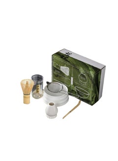 XSEVEN Traditional Matcha XSEVEN Tea Ceremony Set, Bamboo Whisk, Ceramic Bowl, Strainer and Scoop, 5 Pieces (White)  - Image 1