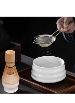 XSEVEN Traditional Matcha XSEVEN Tea Ceremony Set, Bamboo Whisk, Ceramic Bowl, Strainer and Scoop, 5 Pieces (White)  - Image 3