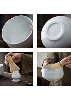 XSEVEN Traditional Matcha XSEVEN Tea Ceremony Set, Bamboo Whisk, Ceramic Bowl, Strainer and Scoop, 5 Pieces (White)  - Image 4