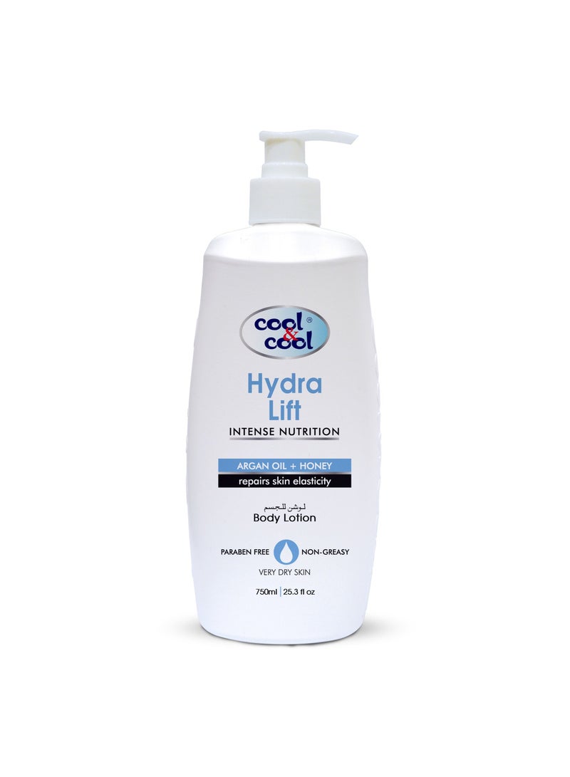 Cool & Cool Hydra Lift Body Lotion 750ML - Moisturizing Formula with Argan Oil & Honey, Non-Greasy & Paraben-Free, Restores Skin Elasticity - Image 1
