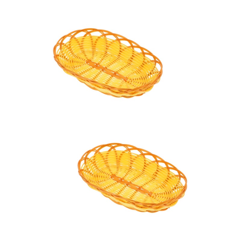 2pcs Imitation Rattan Woven Fast Food Basket French Fries Baskets Restaurant Serving Tray Snack Bread Platter - Image 1