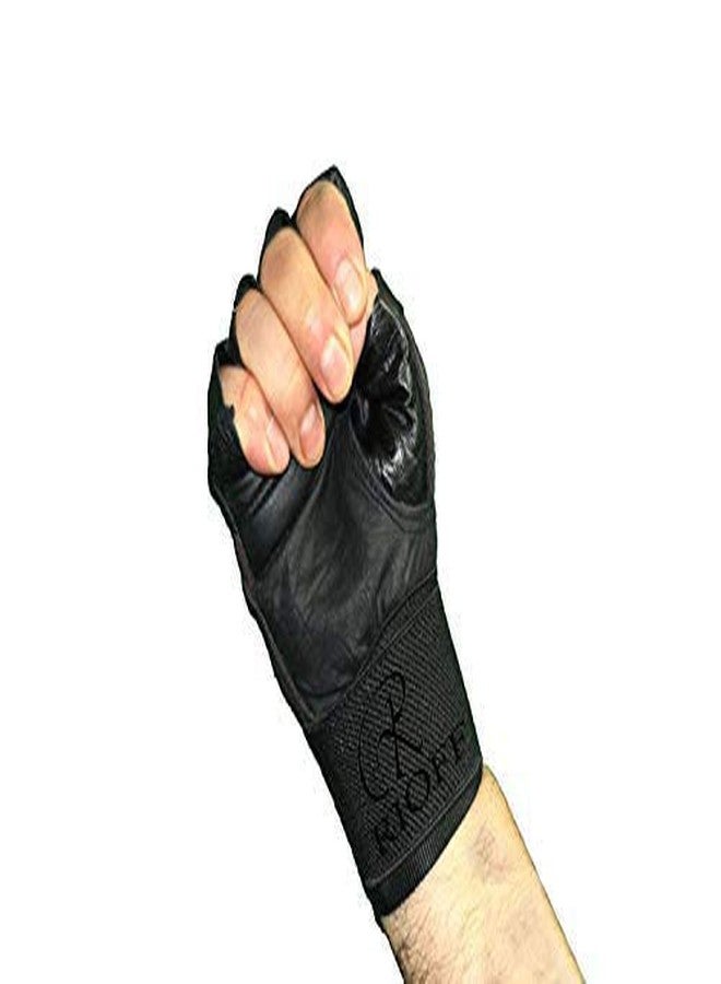 قفازات رياضية جلدية من ريوف® للرجال مع حزام دعم للمعصم لرفع الأثقال والتمارين الرياضية، لون أسود - Image 5