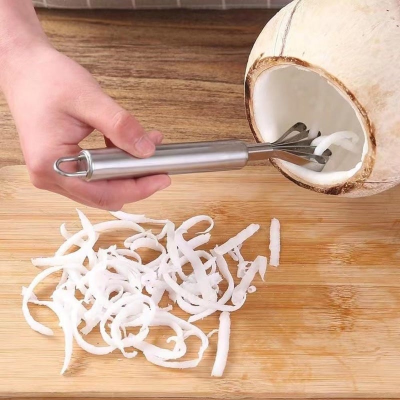 HPMAISON 2 Pieces Stainless Steel Coconut Scraper Durable Coconut Meat Removal Multi-Purpose coconut shell Opener Melon Scraper Meat Removal for Safe Fruit Seed peel tool Meat Graters Peelers And Slicers - Image 2