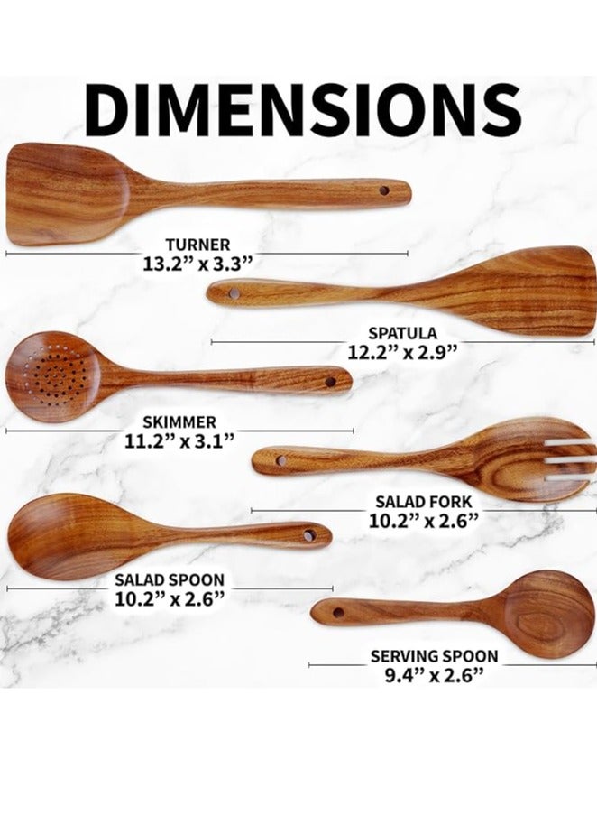 Arabest 6-Piece Wooden Cooking Spoons Set – Heat-Resistant, Smooth Teak Utensils with Comfort Grip – Lightweight & Durable – Easy to Clean, Perfect for Non-Stick Cookware - Image 3