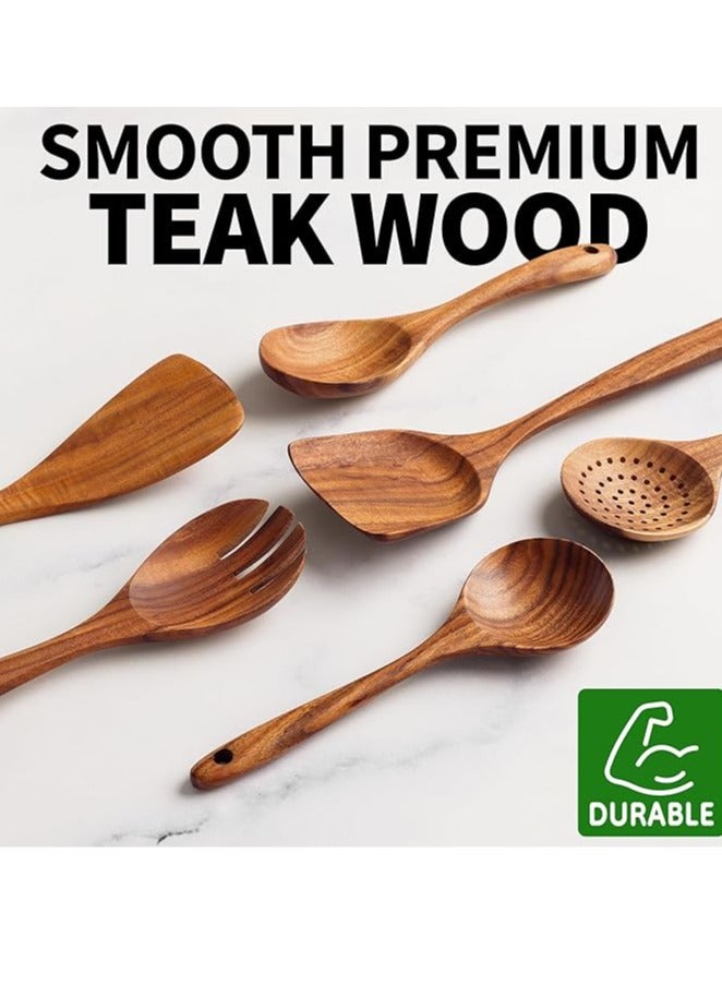 Arabest 6-Piece Wooden Cooking Spoons Set – Heat-Resistant, Smooth Teak Utensils with Comfort Grip – Lightweight & Durable – Easy to Clean, Perfect for Non-Stick Cookware - Image 2