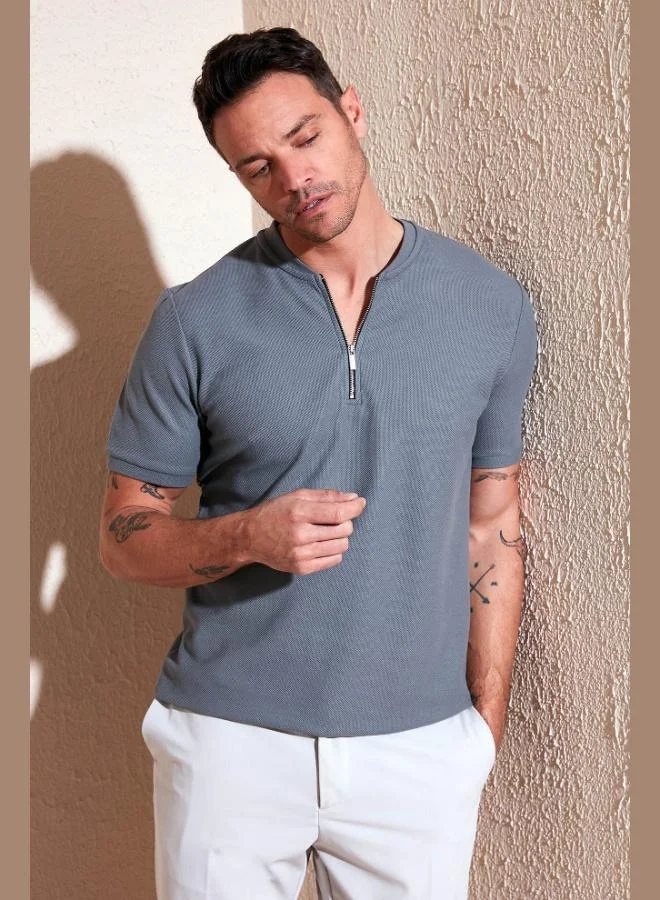 بوراتي تيشيرت رجالي قطن بياقة بسحاب من بوراتي