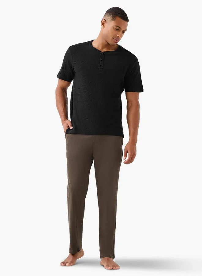 Splash FAV Men Cotton Textured Button Front Nightwear Set