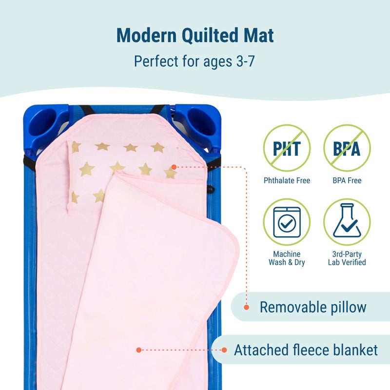 Wildkin Modern Kids Nap Mat â€“ Soft Cotton Blend with Pillow & Elastic Straps for School & Travel - Stars - Image 3
