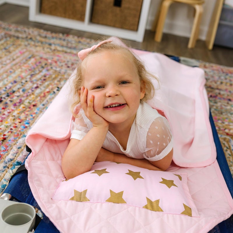Wildkin Modern Kids Nap Mat â€“ Soft Cotton Blend with Pillow & Elastic Straps for School & Travel - Stars - Image 2
