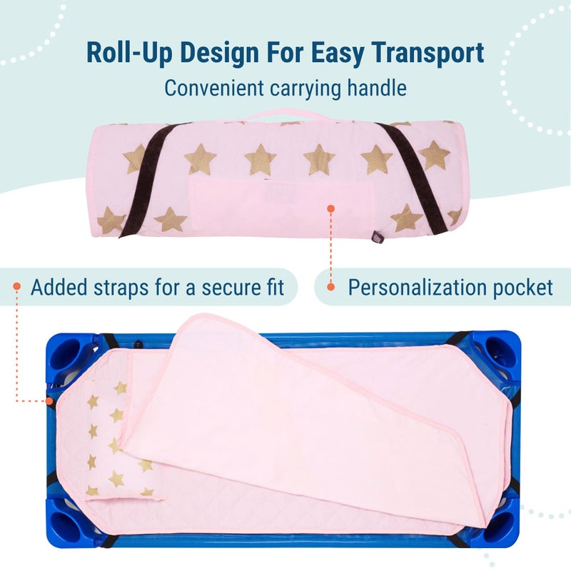 Wildkin Modern Kids Nap Mat â€“ Soft Cotton Blend with Pillow & Elastic Straps for School & Travel - Stars - Image 4