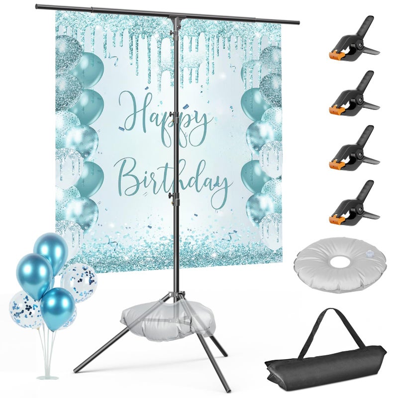 EMART T Shape Backdrop Stand 8.5x5ft, Adjustable Green Screen Photo Banner Holder with Water Bag and 4 Clamps Photography Background Support Kit for Parties, Photoshoot, Balloon - Image 1
