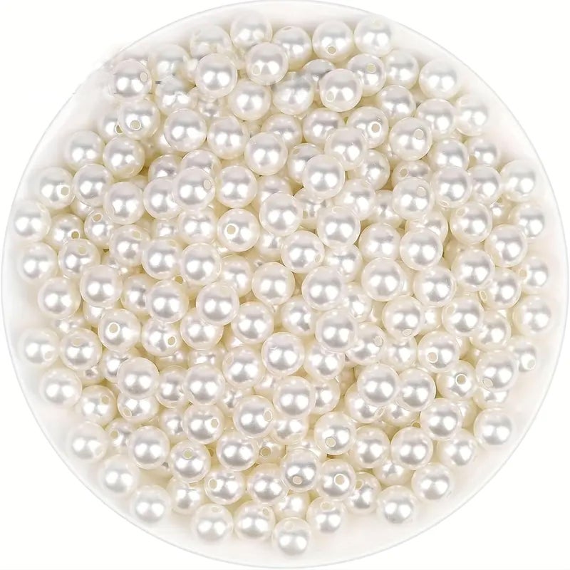 INDIKONB Round Pearl Moti Beads | Offwhite Beige Acrylic Plastic Faux Pearl Beads |White Beads for Craft, DIY Jewelry, Mala Making & Rakhi Making | 140 Beads (Off White-10mm) - Image 5