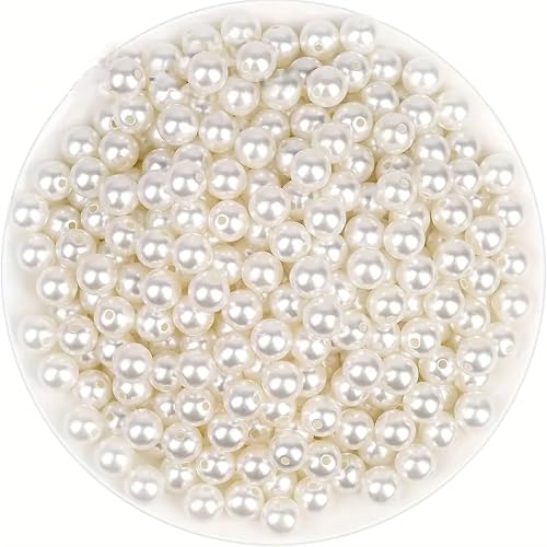 INDIKONB Round Pearl Moti Beads | Offwhite Beige Acrylic Plastic Faux Pearl Beads |White Beads for Craft, DIY Jewelry, Mala Making & Rakhi Making | 140 Beads (Off White-10mm) - Image 1